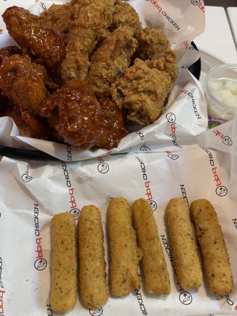korean fried chicken and mozzarella sticks