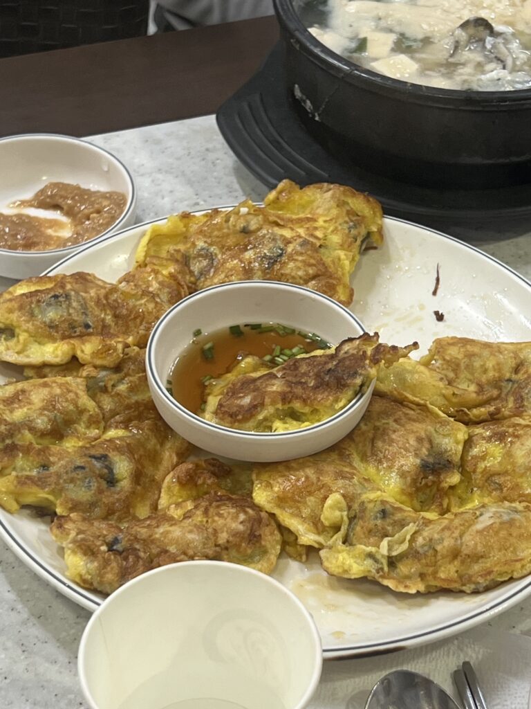 closeup of oyster pancake